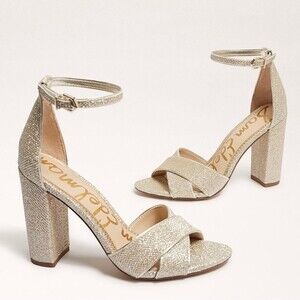 Sam Edelman Yancy Gold Metallic Textured Open Toe Block Heel Sandals Size 7